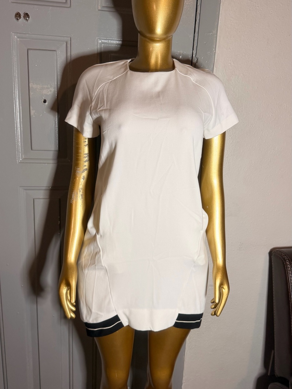 Zara White Short-Sleeve Tunic with Black Trim